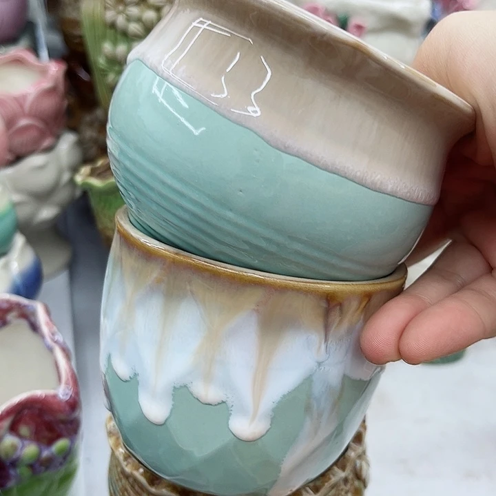 多肉绿植陶瓷花盆9.9包邮，有孔