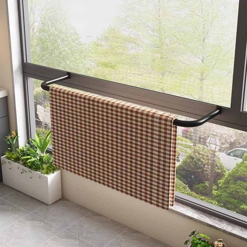 卧室内晒挂衣杆窗台晾衣架窗户免打孔晒被神器阳台伸缩户外凉衣架