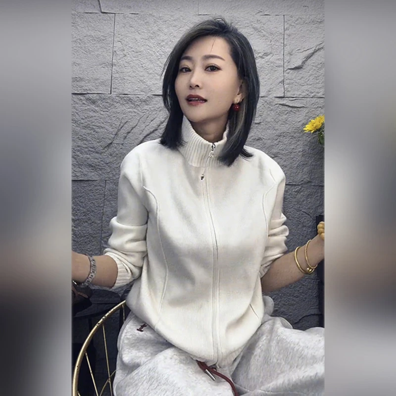 韩系千金2025秋冬新款百搭拉链立领针织卫衣女休闲长袖开衫外套潮