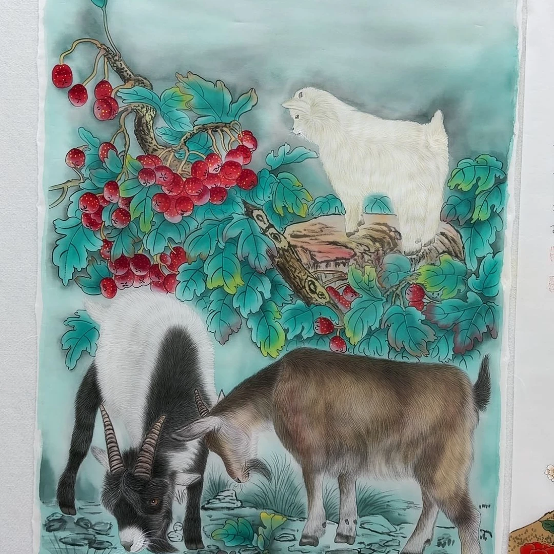 国画工笔画丝绢作品
