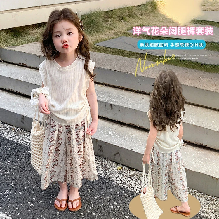 女童民族风套装洋气儿童夏季小女孩波西米亚无袖上衣阔腿裤两件套
