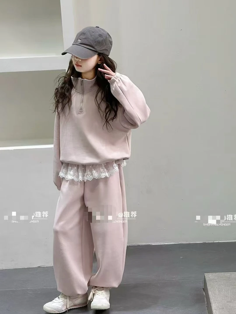 春立领女童卫衣套装2025新款中大童时髦女孩儿童洋气休闲两件套