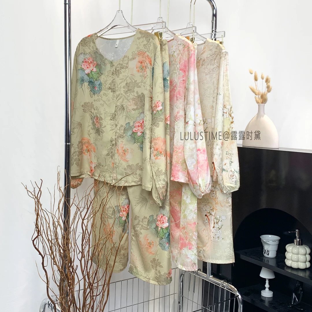 LULU 1247#LULU2025新款新中式提花丝滑家居服套装