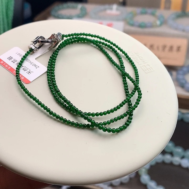 翡翠未镶嵌手链冰辣绿小米项链，性价比，漏