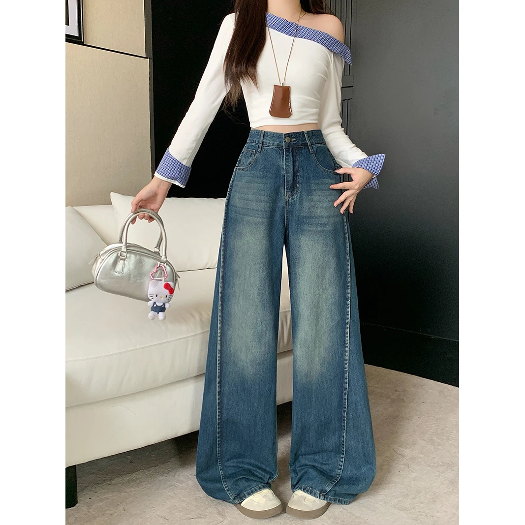 2025秋装新款胖mm休闲百搭显高显瘦显腿长牛仔阔腿裤