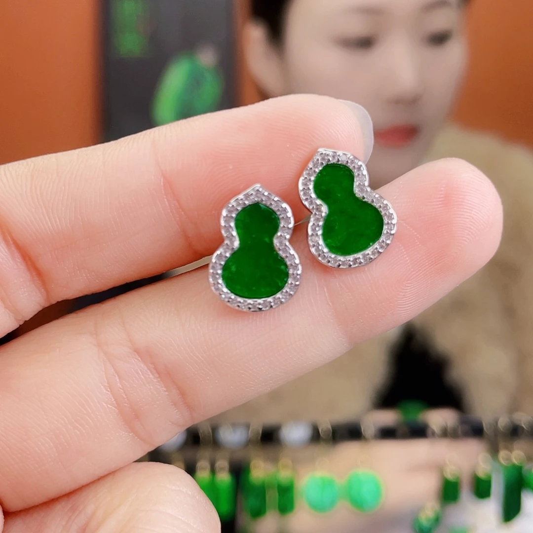 翡翠银S925镶嵌耳饰