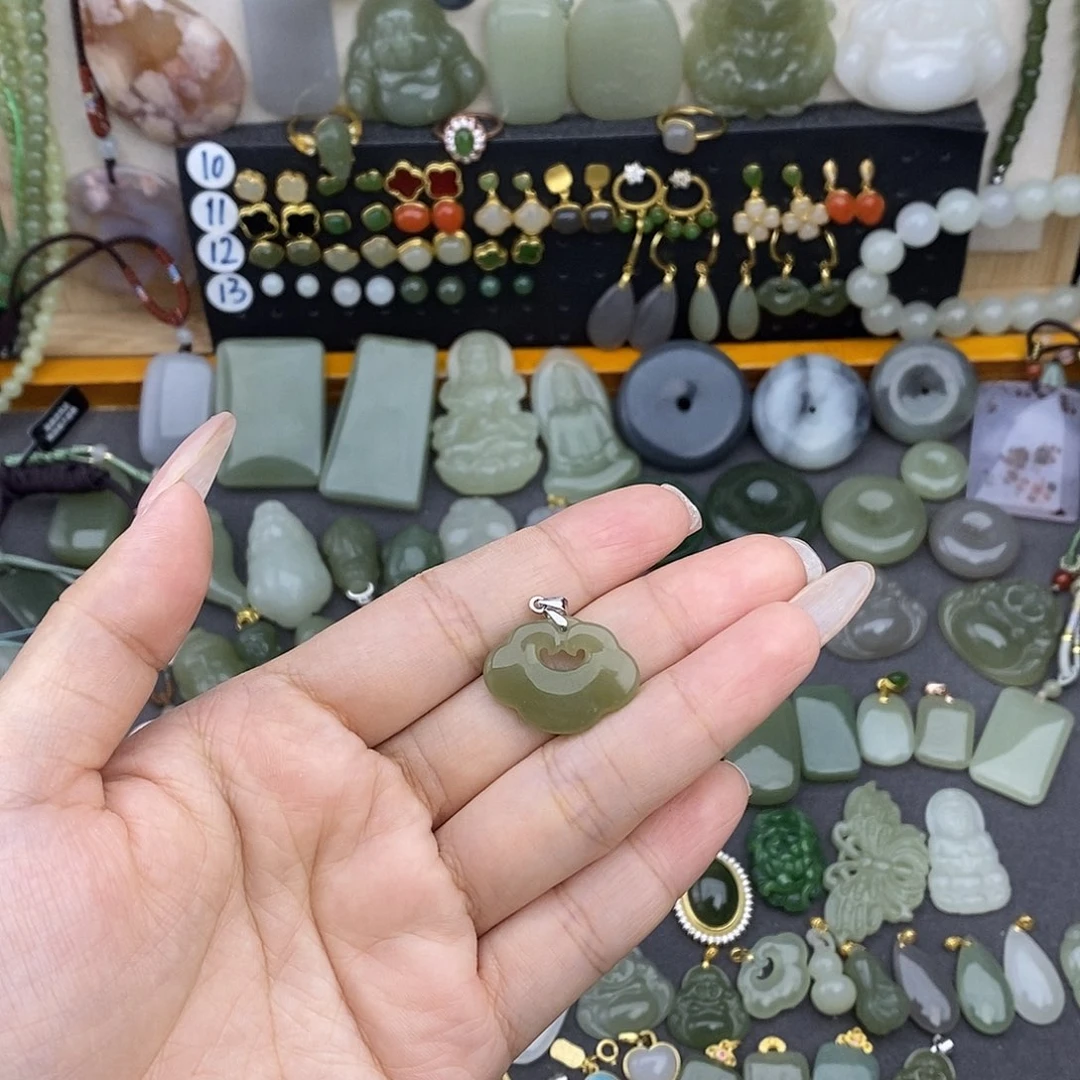 和田玉银S925镶嵌吊坠(不含链)
