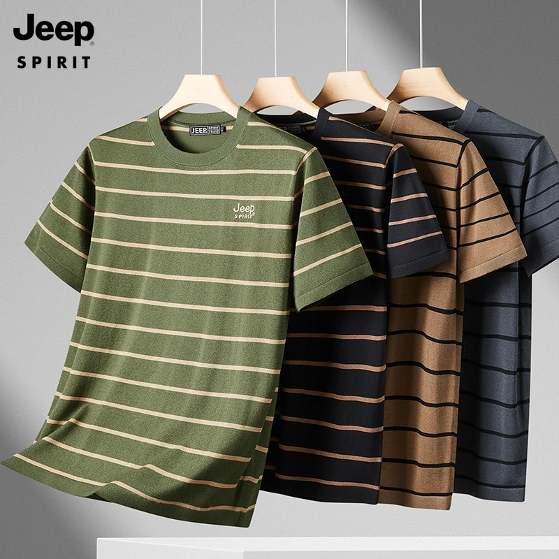 jeep吉普短袖t恤男士2025夏季条纹休闲百户外搭百搭圆领T恤男潮