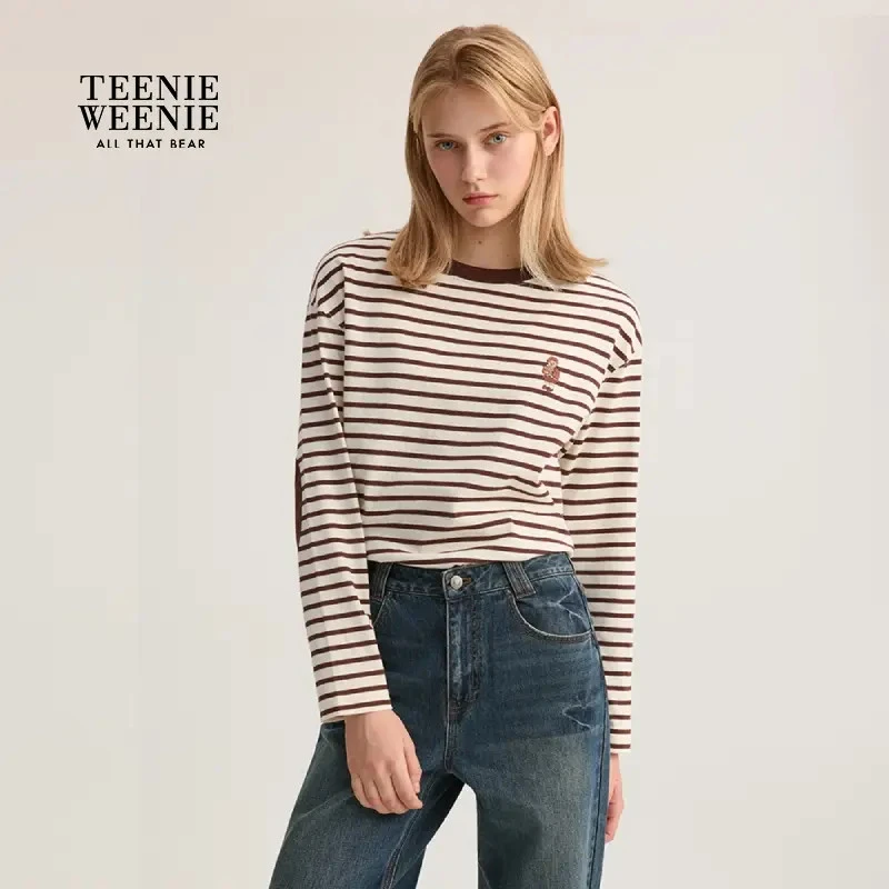 *TeenieWeenie小熊T恤25秋新款撞色俏皮条纹长袖女TTLS254906P