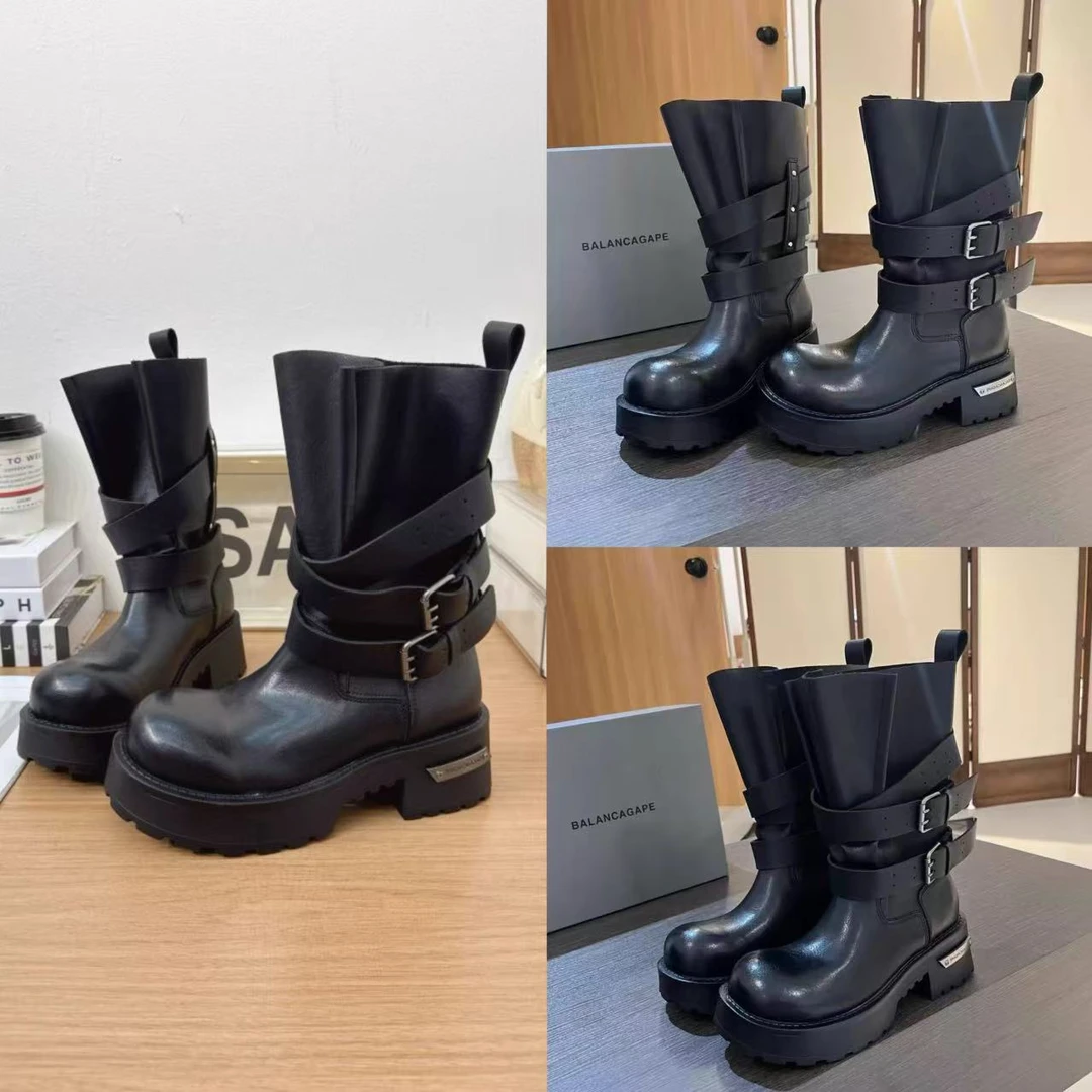 纯皮中筒马丁鞋增高女鞋中筒秋季见外包装中跟靴子（卡码拍大）