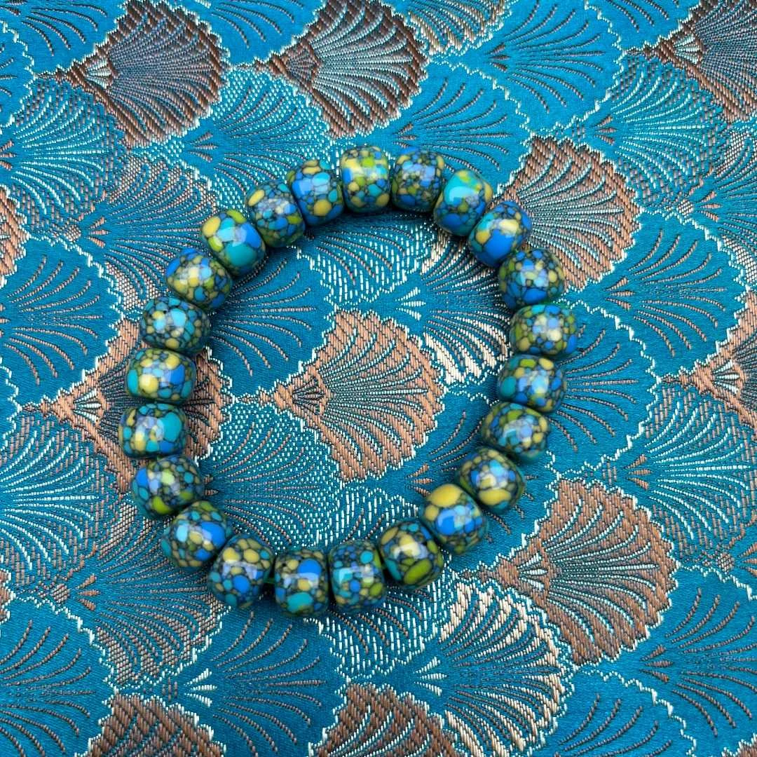 【器物炎灵 】绿色花纹桶珠手串tsc