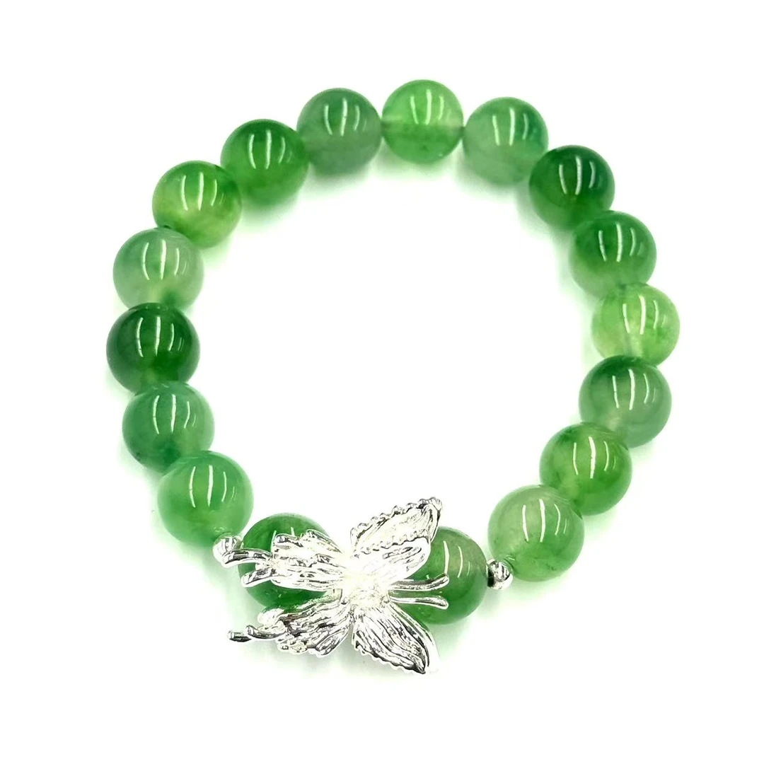 s1128-国风设计款翠青冰魄玛瑙圆珠蝴蝶手串-赠礼盒