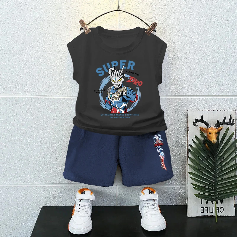 夏季新款男童奥特曼套装中小童男孩纯棉背心短裤两件套儿童运动服