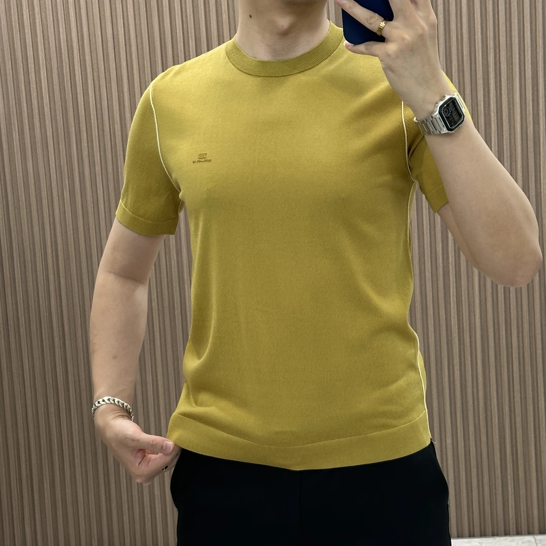 欧若风纯色百搭高品质简约短袖男士潮流时尚男士修身翻领短袖6008