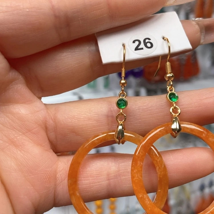 【闪购商品】翡翠耳饰银S925镀金镶嵌优化耳饰