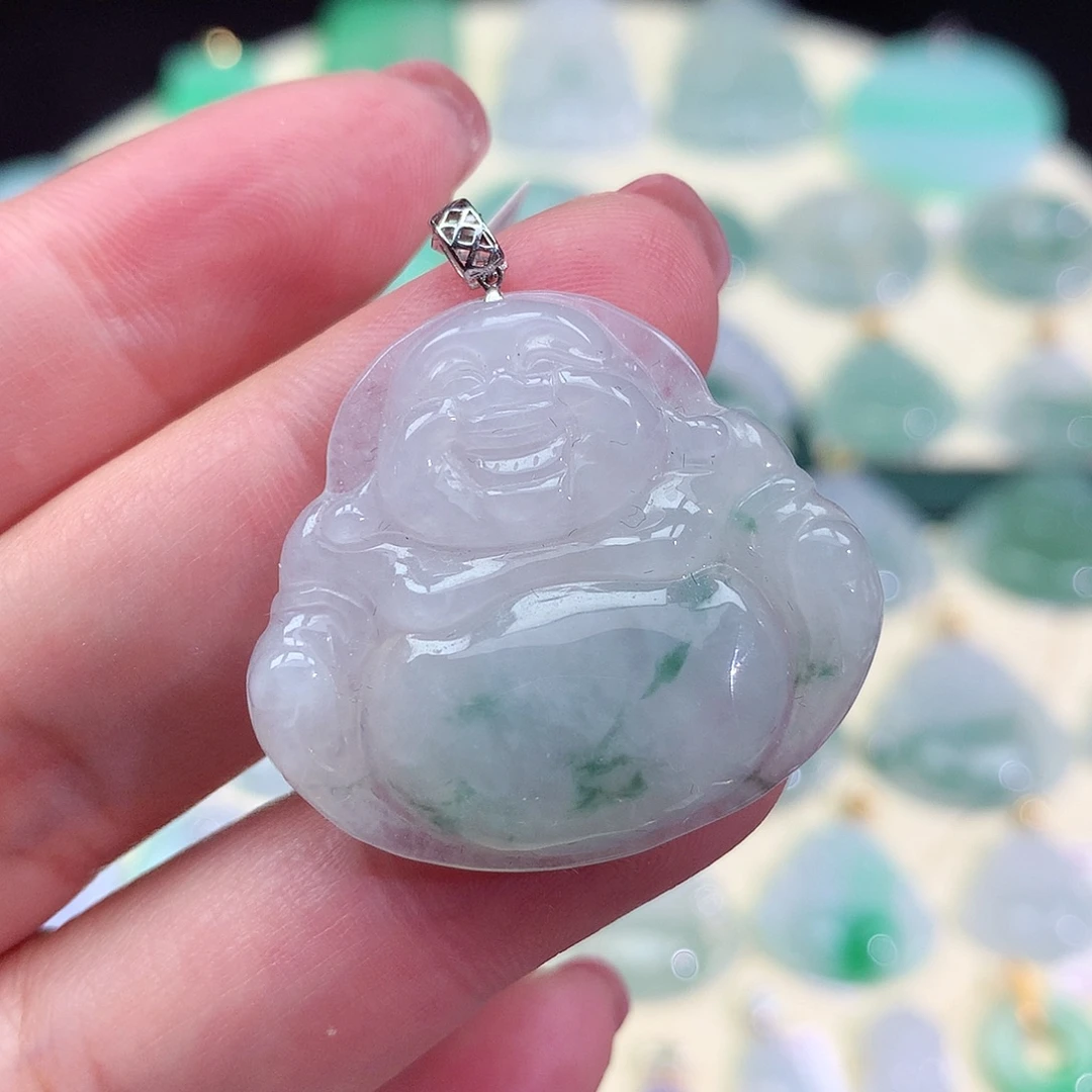 翡翠18K金镶嵌颈饰佛公