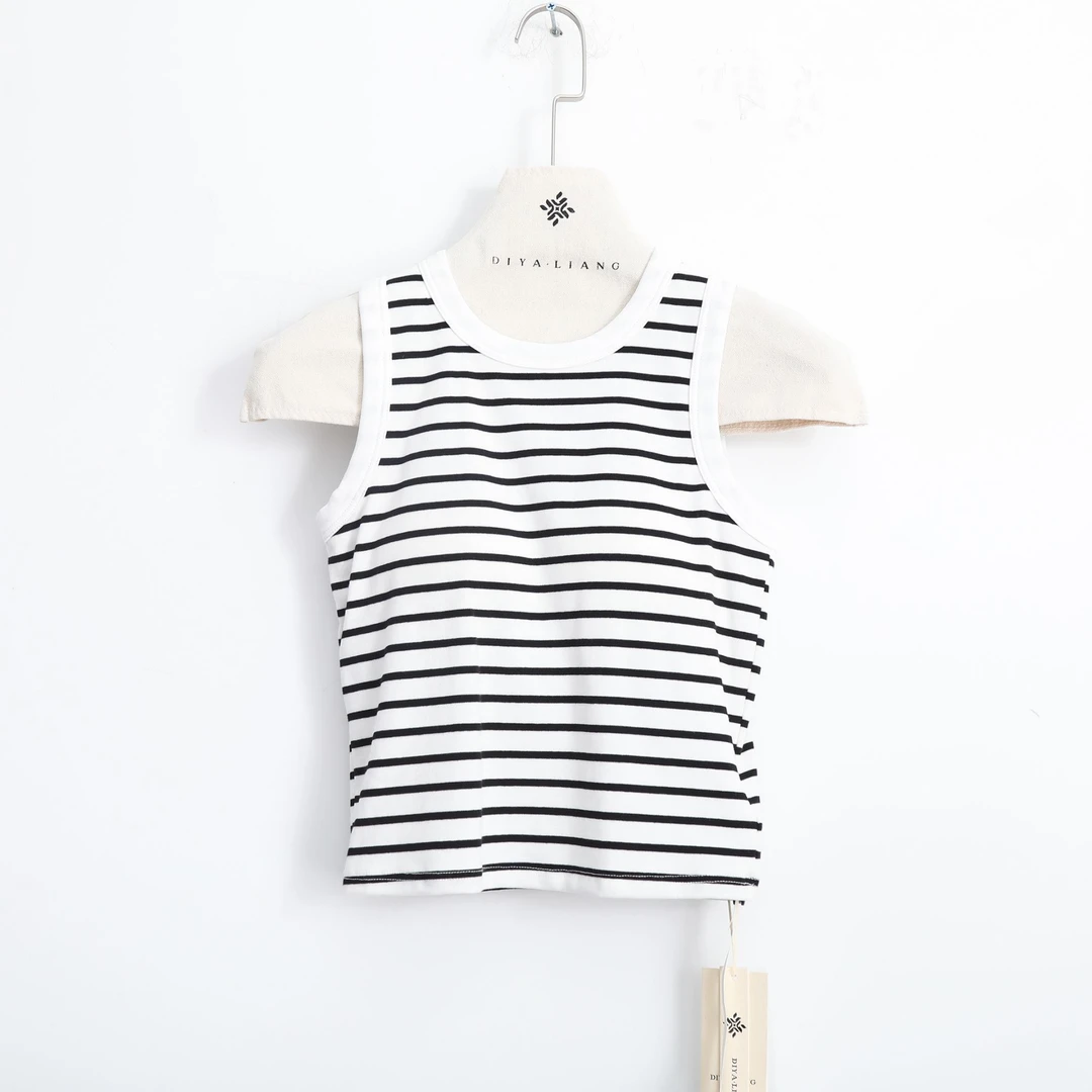 极简风休闲风吊带弹力撞色女背心圆领运动无袖夏款