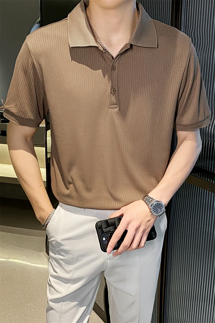 新款简约薄款透气男士短袖T恤宽松百搭纯色休闲polo轻奢上衣翻领