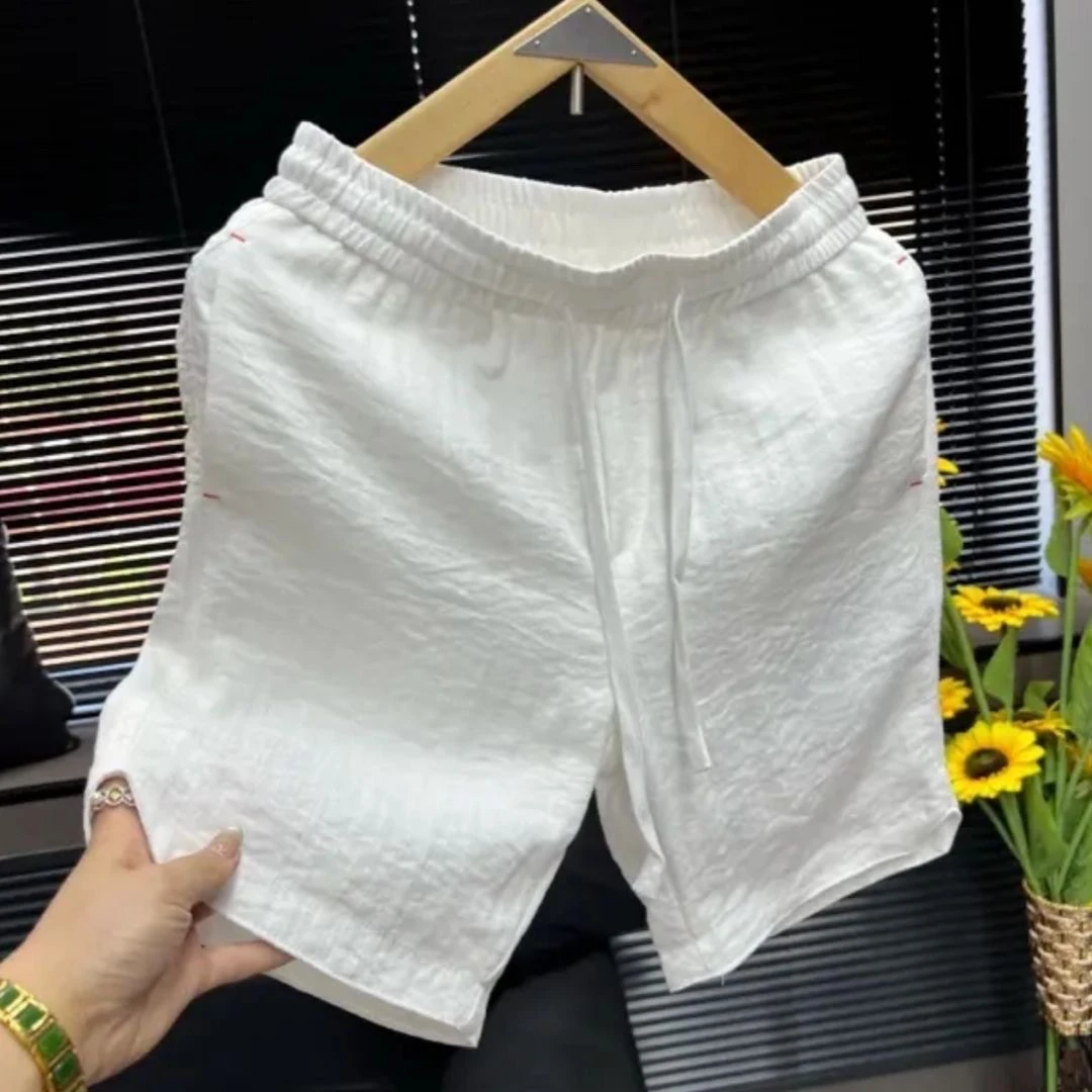 老钱风亚麻五分裤短裤夏季男士薄款透气港风时尚短裤韩版时尚潮流