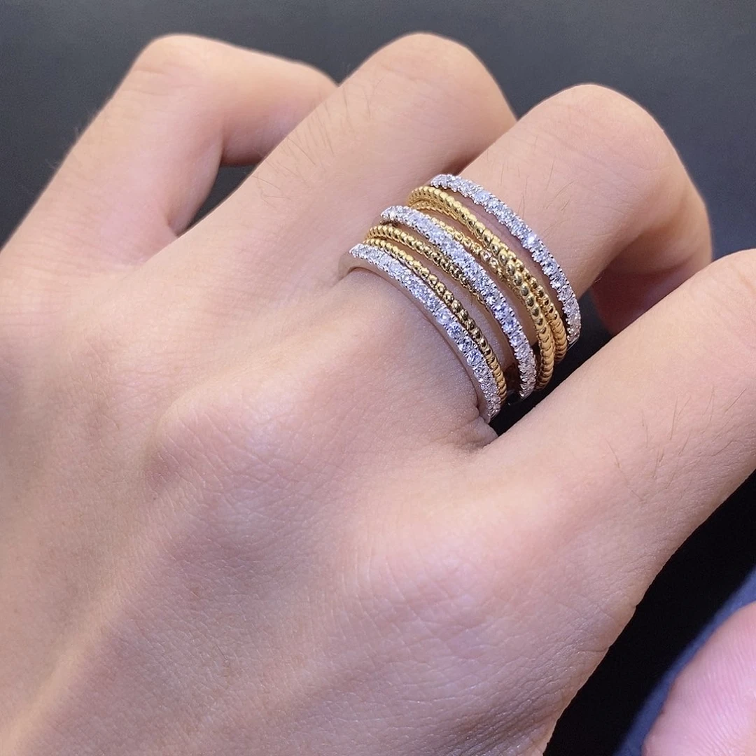 戒指/指环18K金镶嵌钻石麻绳缠绕黄白双色