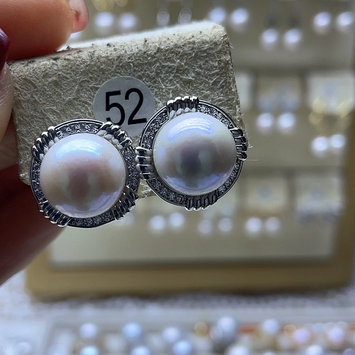 淡水珍珠耳饰银S925镶嵌