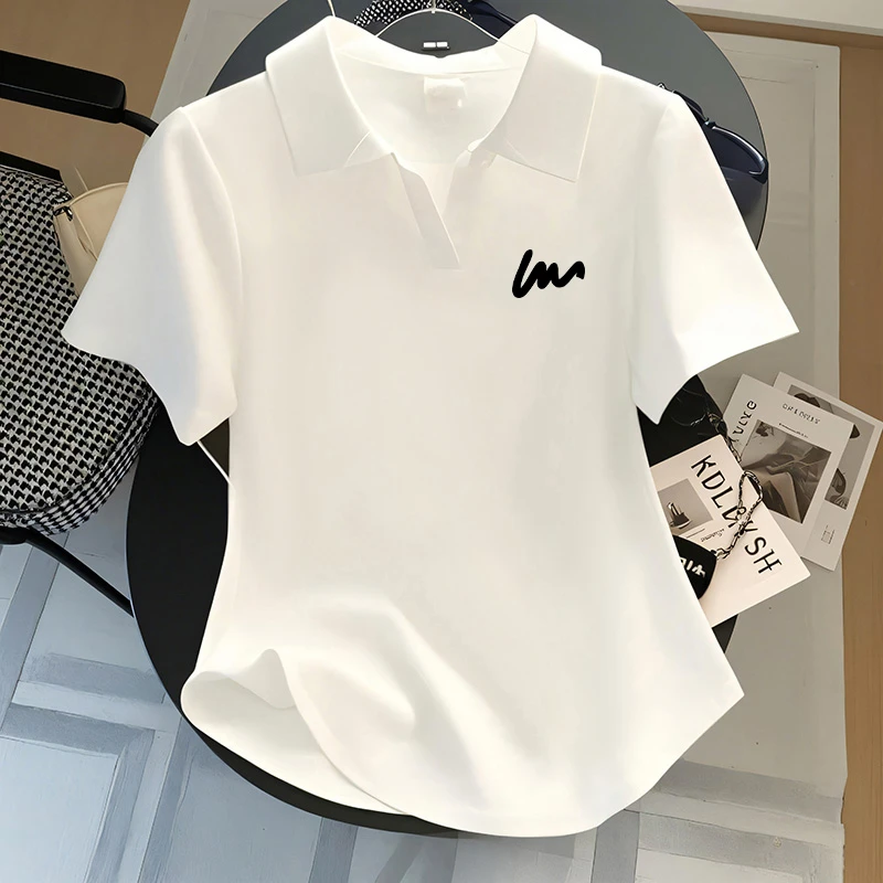 欧货夏季新款POLO领短袖t恤女士气质时尚修身休闲打底衫短款上衣