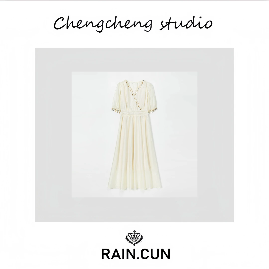 RAIN.CUN【集美】夏季薄款法式短袖连衣裙时尚洋气女裙子11765