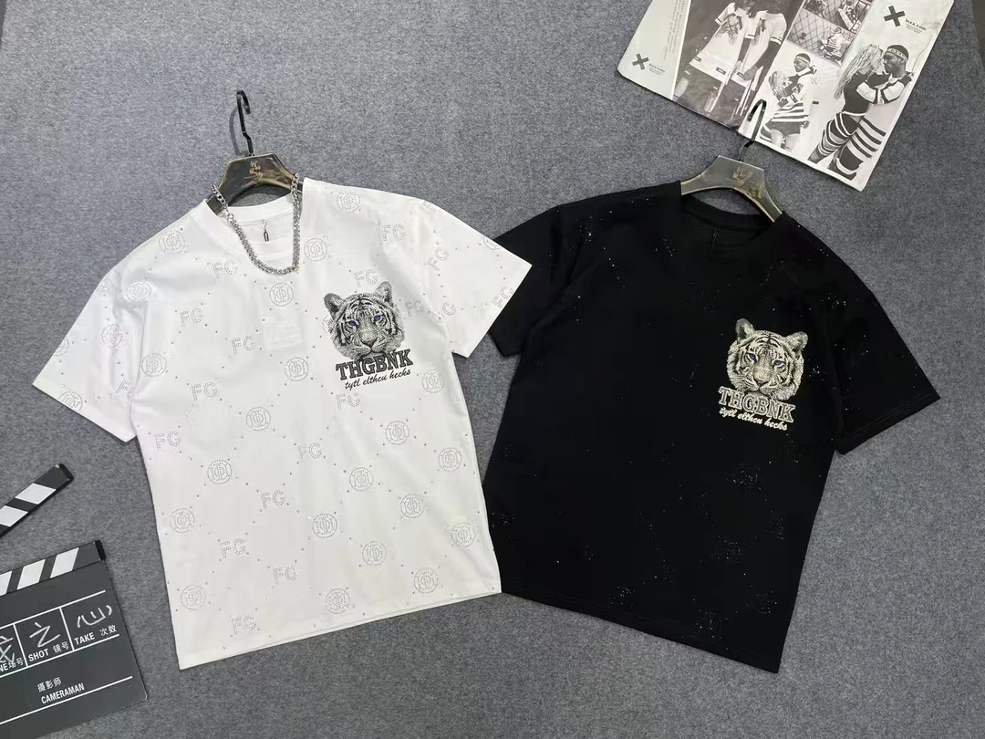 11913春季新款高端时尚烫钻虎头工艺四季款半袖男女同款欧货潮牌