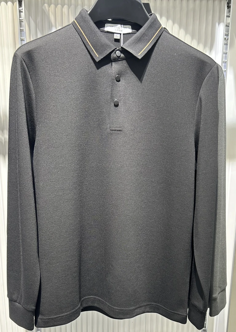 长袖T恤秋季日常纯色商务Polo衫男款翻领百搭25323