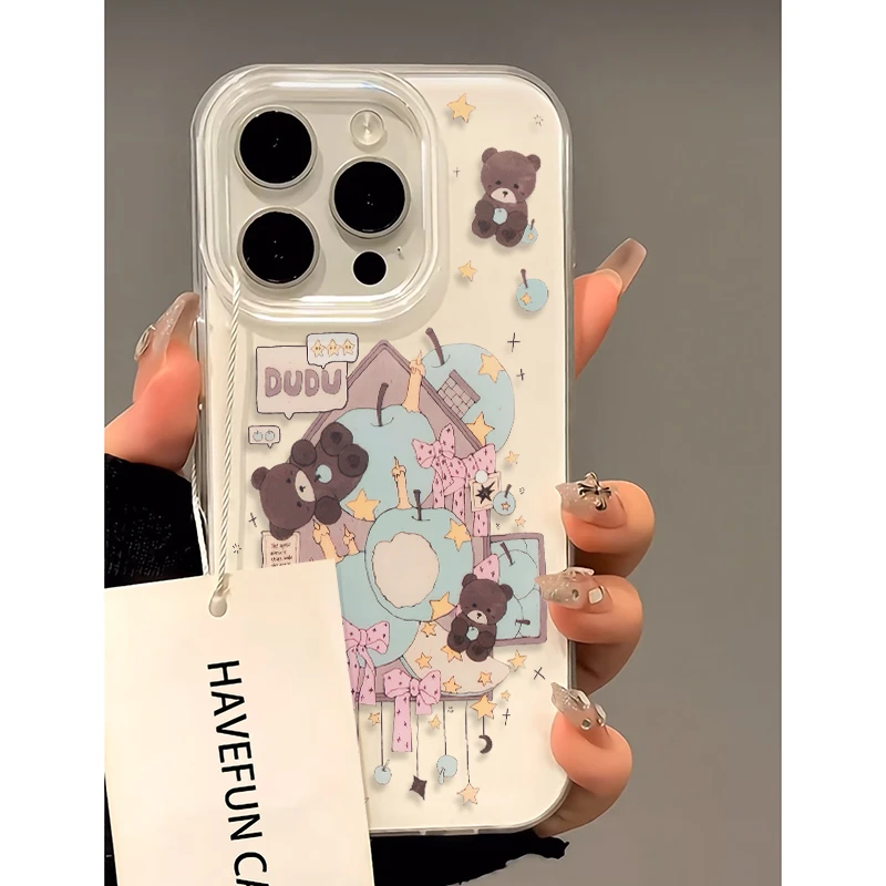 油画韩风苹果小熊适用iPhone16苹果13手机壳华为vivoppo小米15软