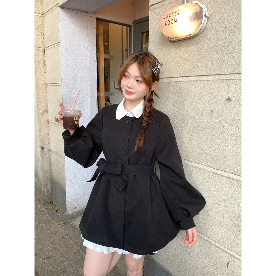 冬季加厚款毛呢外套女2025新款显瘦灯笼袖小个子大衣爆款短外套