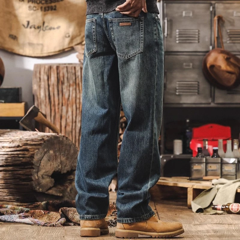 美式复古重磅水洗牛仔裤男士秋冬2025新款潮牌宽松阔腿休闲长裤子