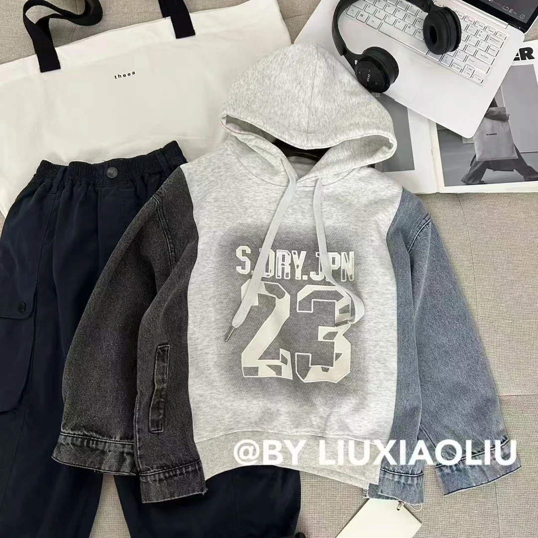 杭州六小六正版BY LIUXIAOLIU秋季儿童牛仔拼接卫衣15806