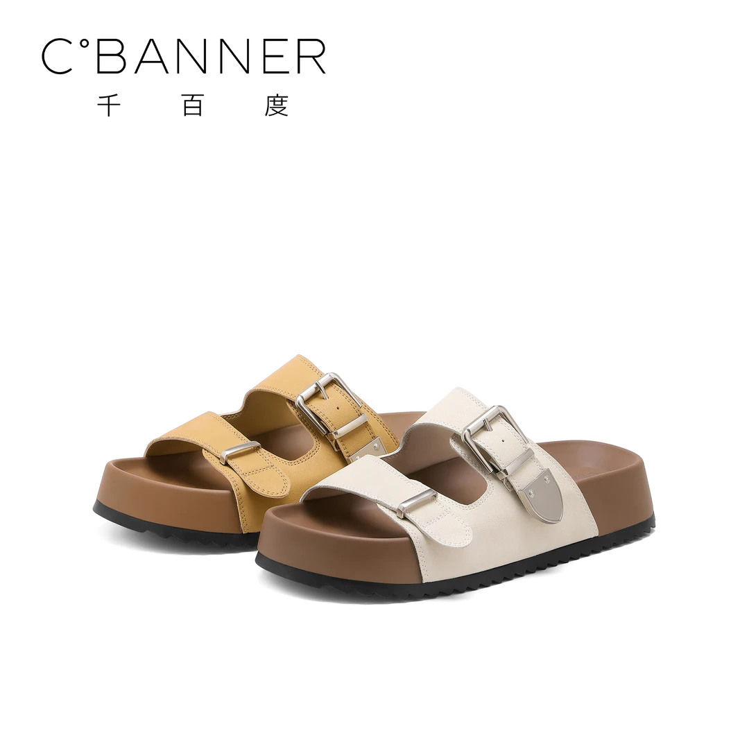 C.BANNER/千百度时尚拖鞋女2025年新款百搭厚底懒人休闲勃肯拖鞋