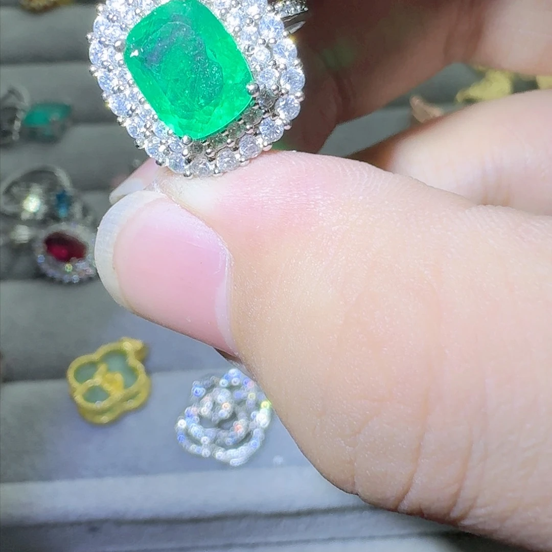 绿水晶戒指银S925镶嵌