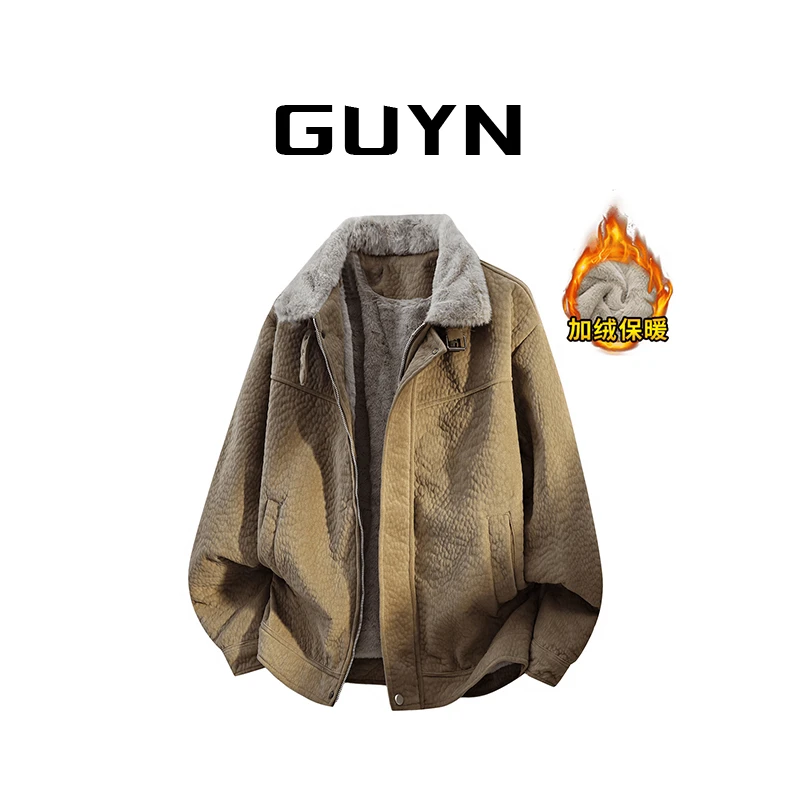【品牌正品现货】GUYN美式加绒皮衣外套男士秋冬高级感休闲飞行夹克