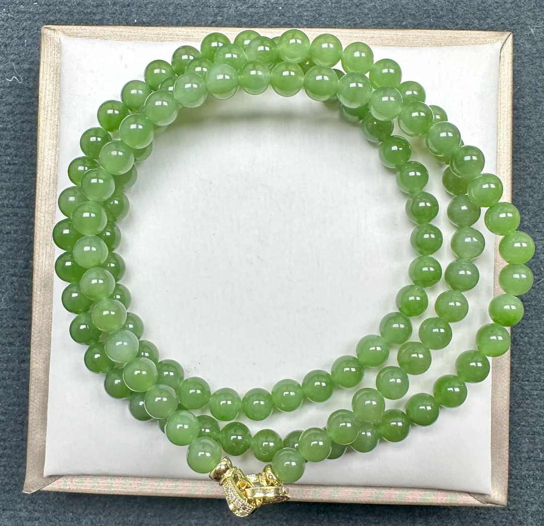 碧玉果绿108珠项链无杂无裂冰底