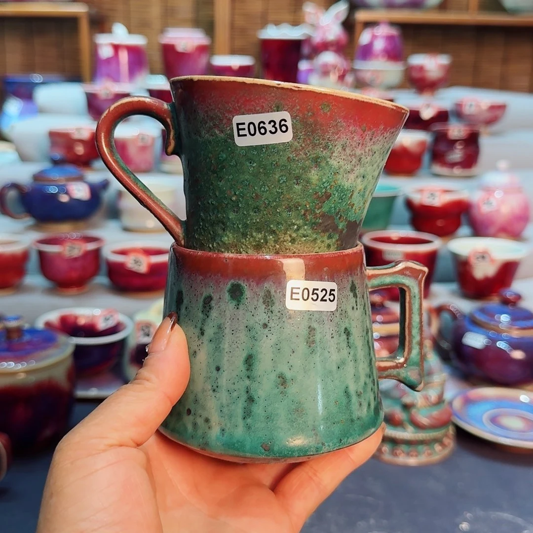 微瑕钧瓷主人杯摆件工艺品