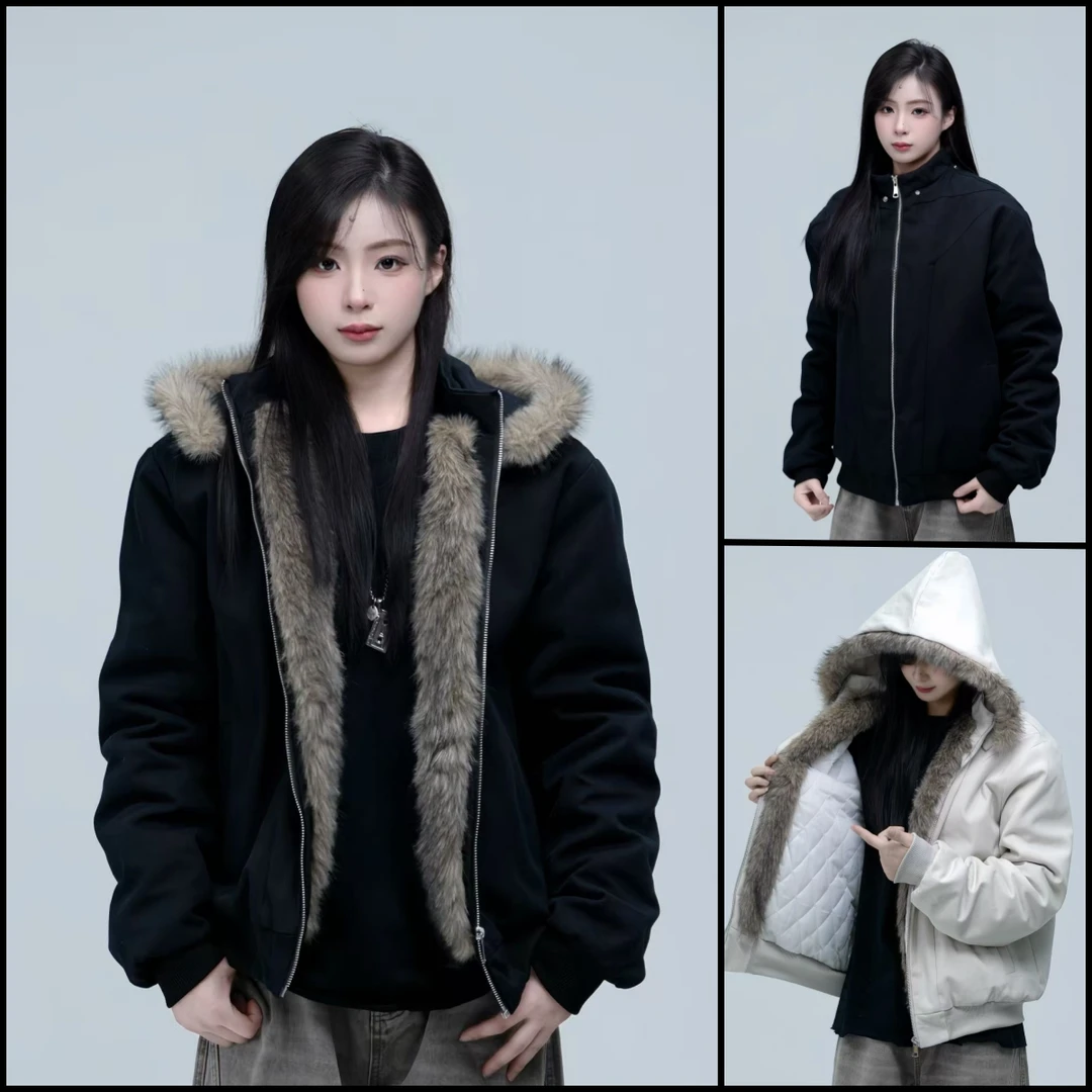 Apricot Treasure 冬季可拆解构座山雕连帽男女同款外套棉服