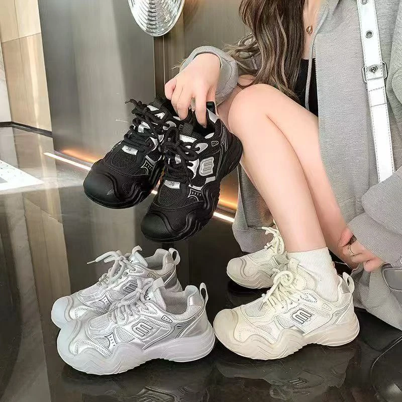 【8号】夏季新款女鞋显脚小老爹鞋休闲厚底增高网面百搭透气运动鞋