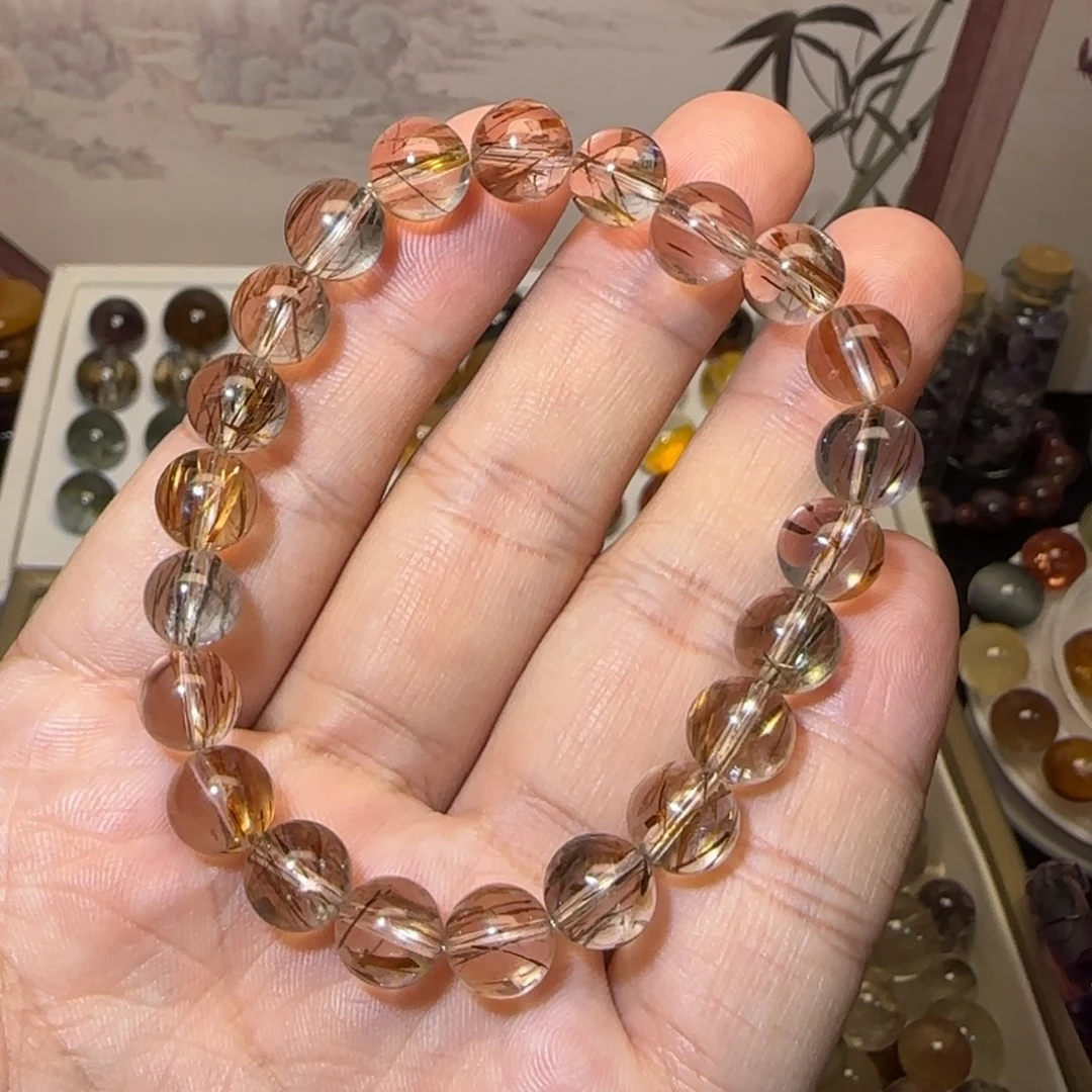 水晶未镶嵌手串8mm+黑金超七单圈多样性发货
