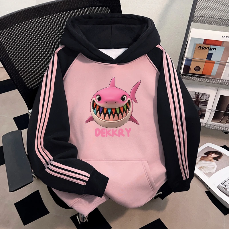 Dekkry美式高街休闲情侣秋冬季连帽插肩三条杠卫衣男女款加绒上衣