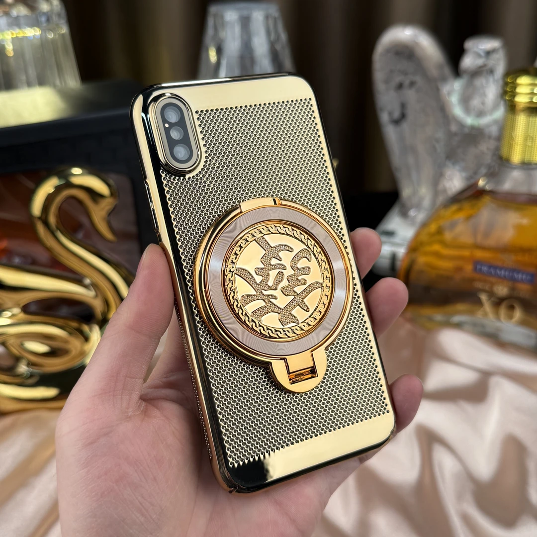 【解压陀螺+高清镜头膜】适用苹果X电镀网格散热支架壳简约