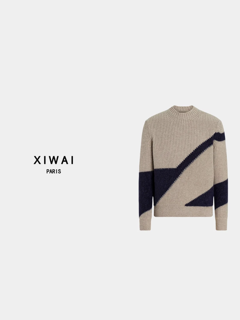 高级男装 秋冬新品24s男士杰*亚羊绒圆领针织毛衣休闲外套 9002