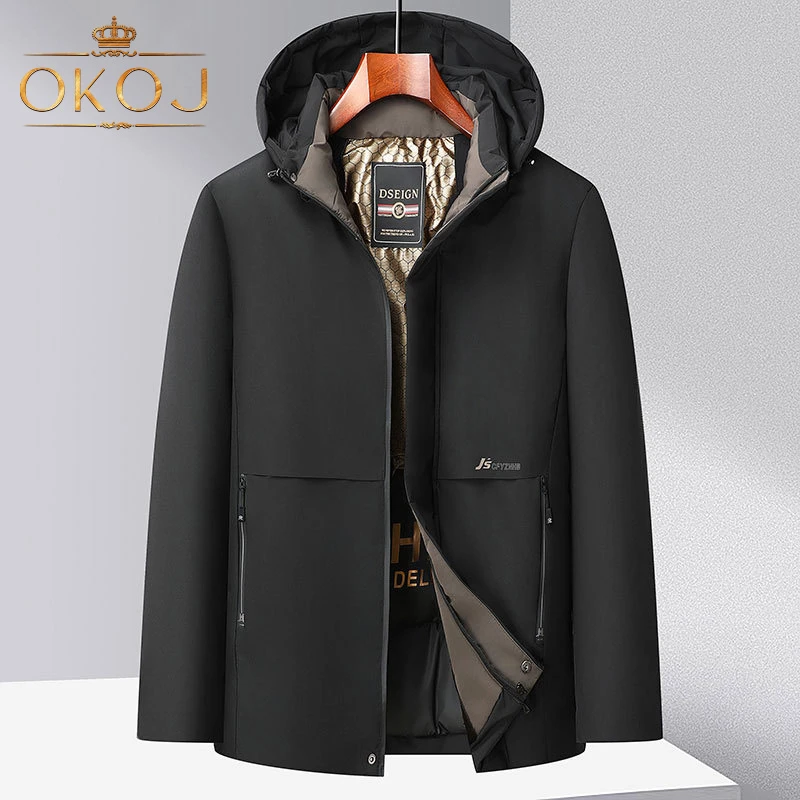 OKOJ连帽棉服上衣男士秋冬季加厚防风保暖中年爸爸装休闲棉衣外套