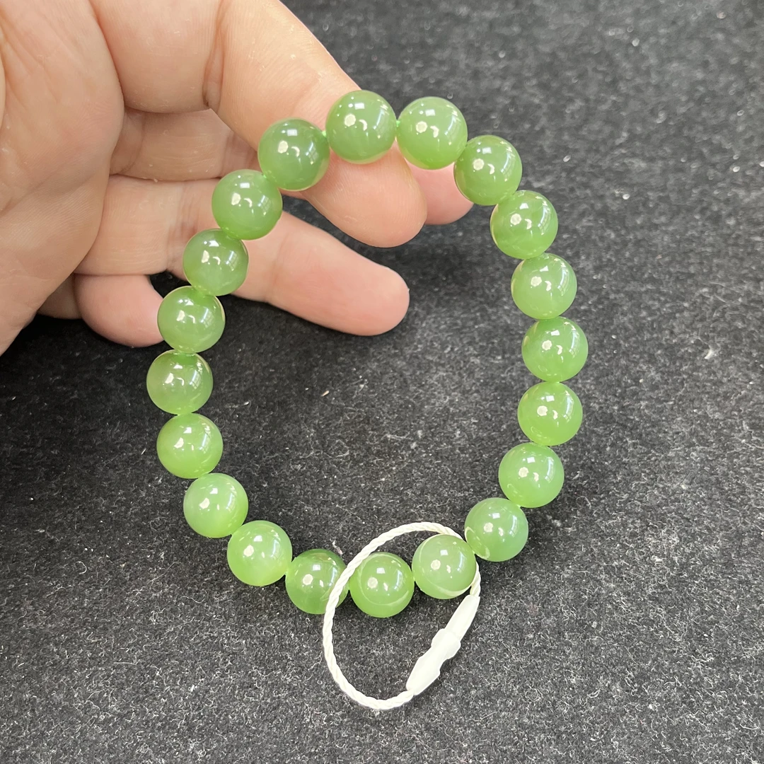 【无矿点乌兰海苹果绿】和田玉碧玉卡10左右手串多样性发一