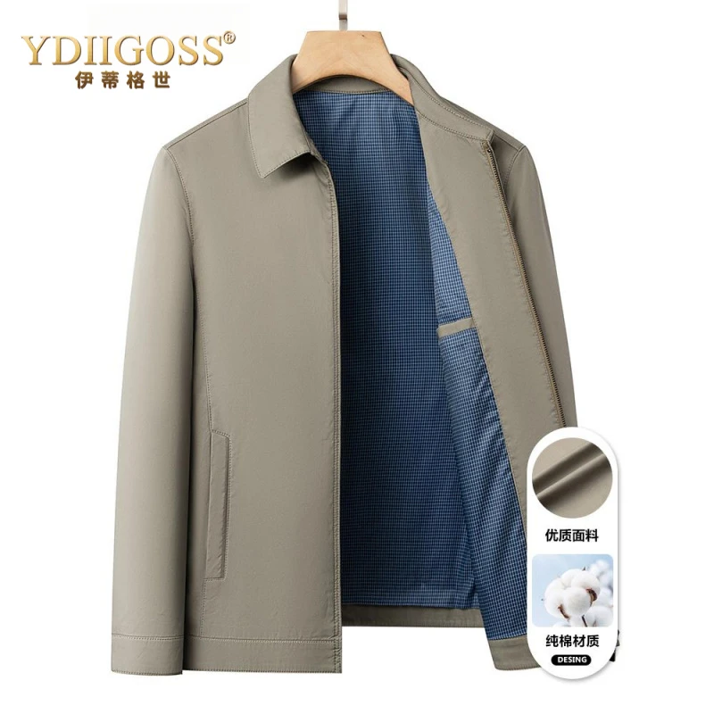 YDIIGOSS纯棉夹克薄款男士春秋装外套中年优质商务休闲茄克衫