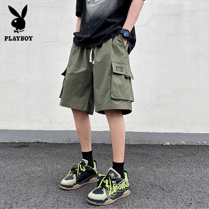 花花公子夏季新款男士时尚潮流休闲百搭宽松透气多口袋工装短裤男