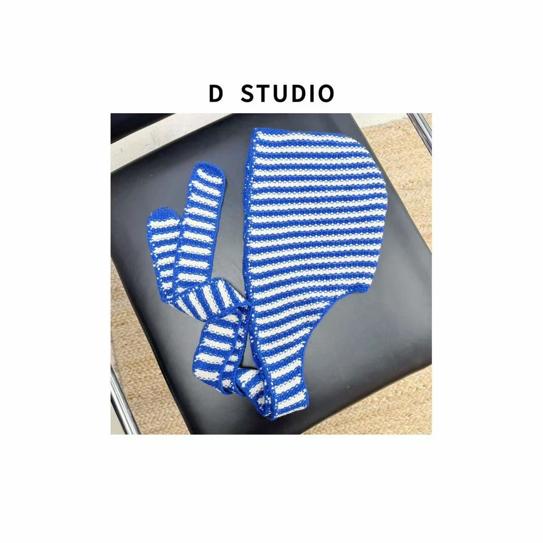 D STUDIO 蓝白条针织帽子 D3171