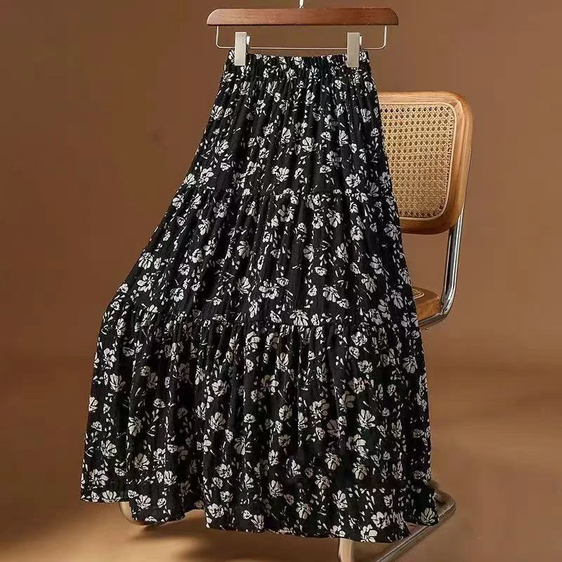 法式碎花半身裙女夏季新款高级感百搭小个子中长款A字裙 福利001